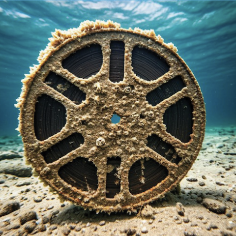 image of rusted round object under the sea