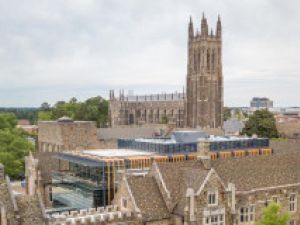 duke chapel on a cloudy day